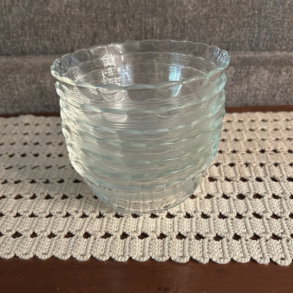 Vtg PYREX 465 3 Ring Dessert Small Bowls Scalloped Edge Clear Glass Set of 7